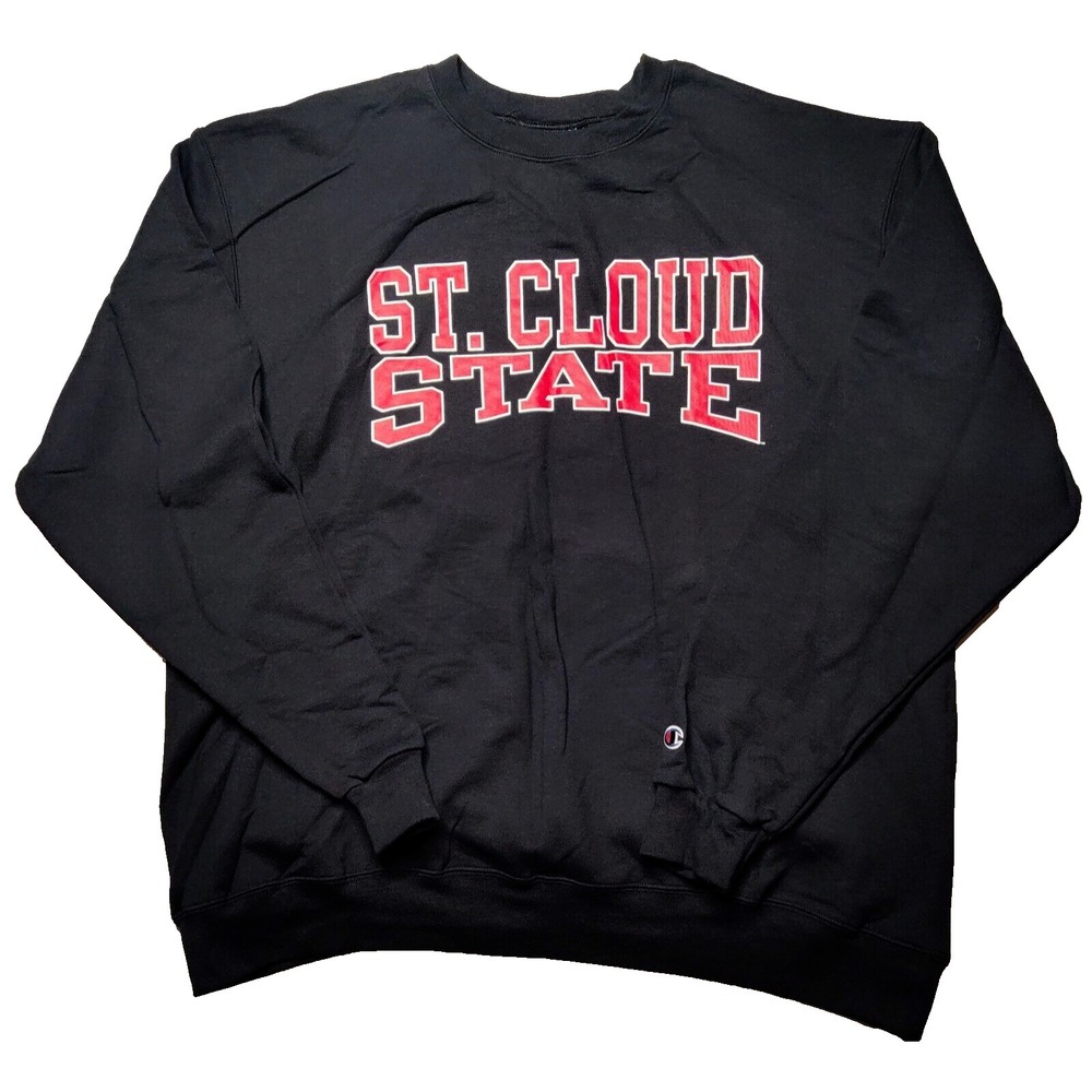 ST. CLOUD STATE Men XL CHAMPION ECO FLEECE Black Pullover Sweatshirt EUC